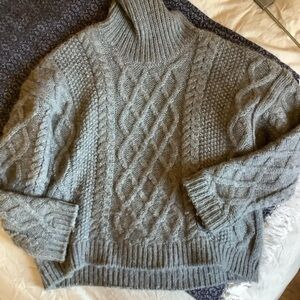 ZADY Alpaca Oversized Cozy Gray Cable Knit Sweater // size XS